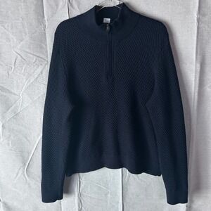 BrunoMagli Mens XL Navy Blue 100% Merino Wool Textured Quarter Zip Sweater